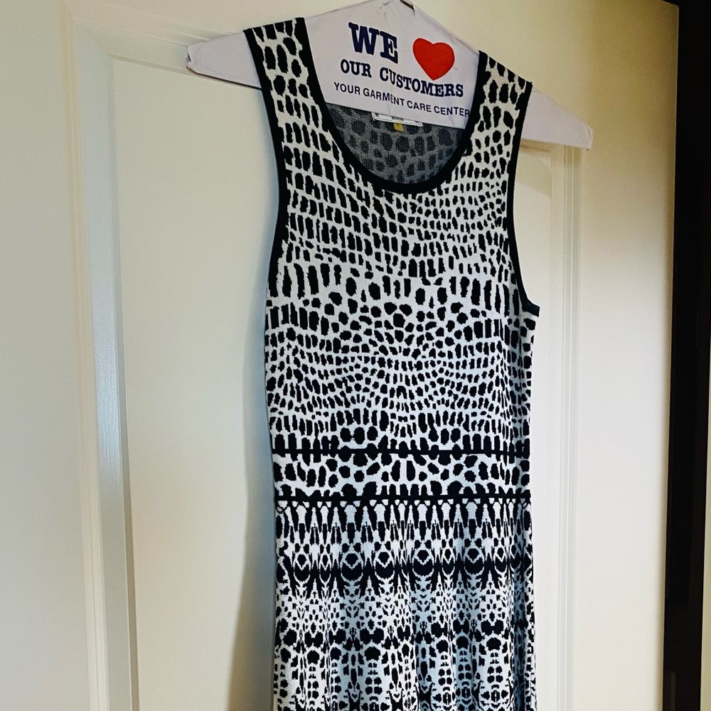 Sioni fit and flare sleeveless sweater dress with small animal print